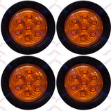 4 PC 2.0" Round LED Light Side Marker Clearance [7 LEDs] [Rubber Grommet] [IP 67] for Trailers - 4 Amber Lights