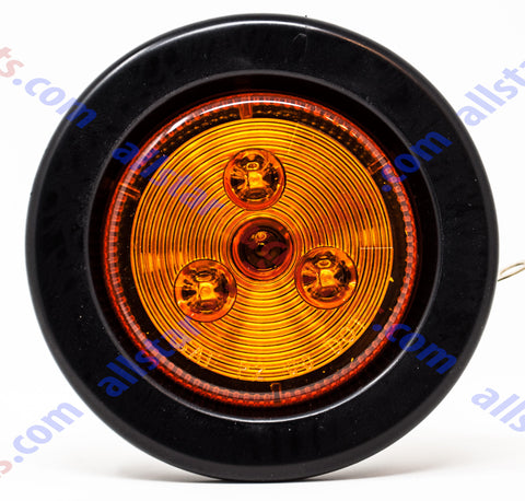 2" Round Side Marker Clearance Light 3 LED's Amber Grommet + Pigtail Kit