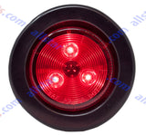 2" Round Side Marker Clearance Light 3 LED's Red Grommet + Pigtail Kit