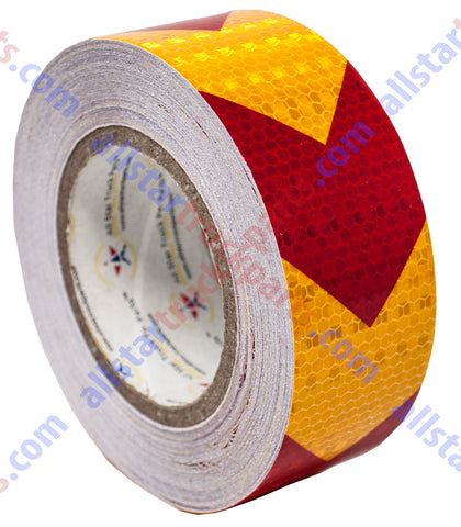 Yellow/Red Arrow Reflective Tape, 2" Hazard Warning Tape Waterproof - High Intensity Reflector Conspicuity Safety Tape Strong Adhesive Crystal Lattice Yellow Red Arrow 30FT, 75FT, 150FT