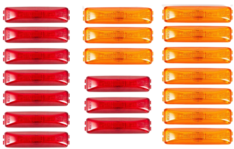 10 Amber 10 Red 4" Inch Rectangle Truck Trailer Sealed Side Marker Clearance Light- 4x1" Bracket Mounted