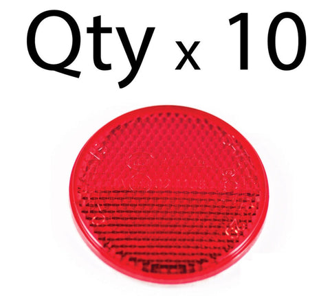 2" Inch Round Red Reflector Adhesive Bike, Trailer, Truck, Boat, Mailbox - Qty 10 - All Star Truck Parts