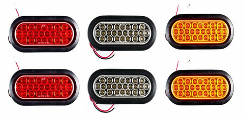 6" Inch Oval 24 LED Stop Turn Reverse Tail Truck Light Kit 2 Red/2 White/2 Amber